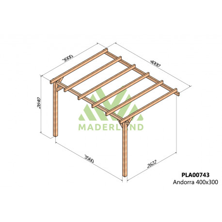 Pergola en bois marron 4x3 m adossée vue 5