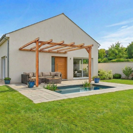 Pergola en bois marron 4x3 m adossée vue 6